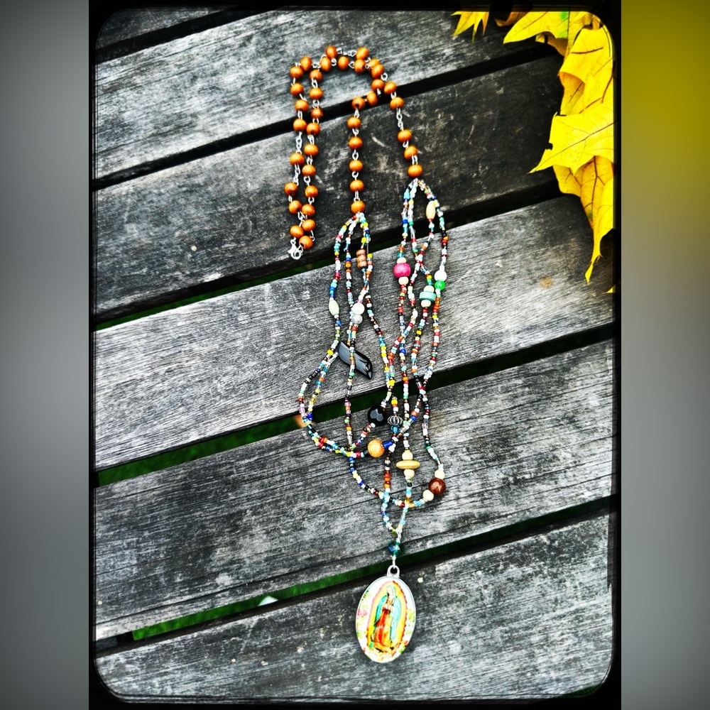 Guadalupe smaller oval pendant mixed layered necklace